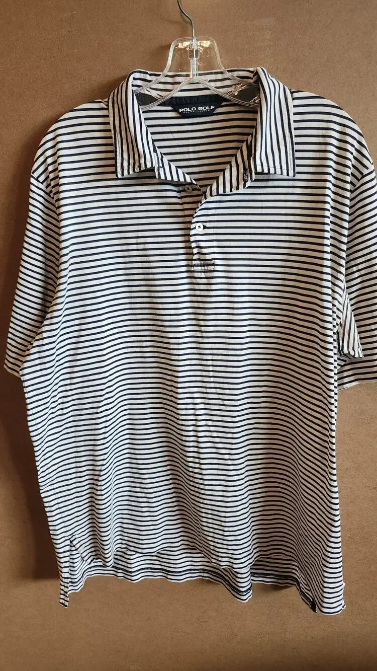 VTG Ralph Lauren Shirt Men Sz Large Golf Polo 100% Pima Cotton Stripe Mt121